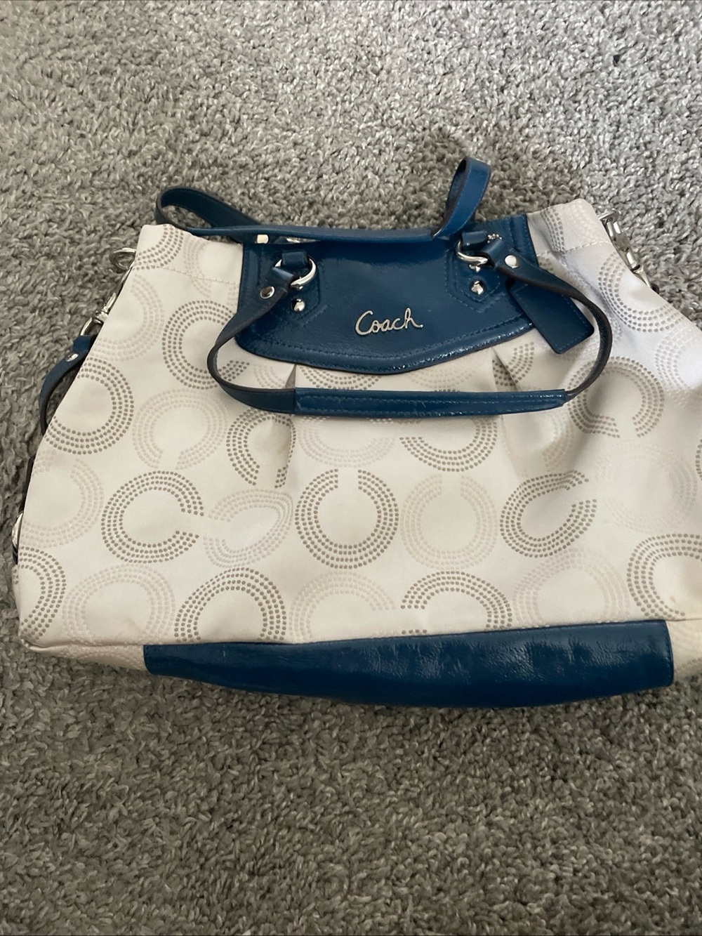 Coach White and Blue Signature Shoulder Tote